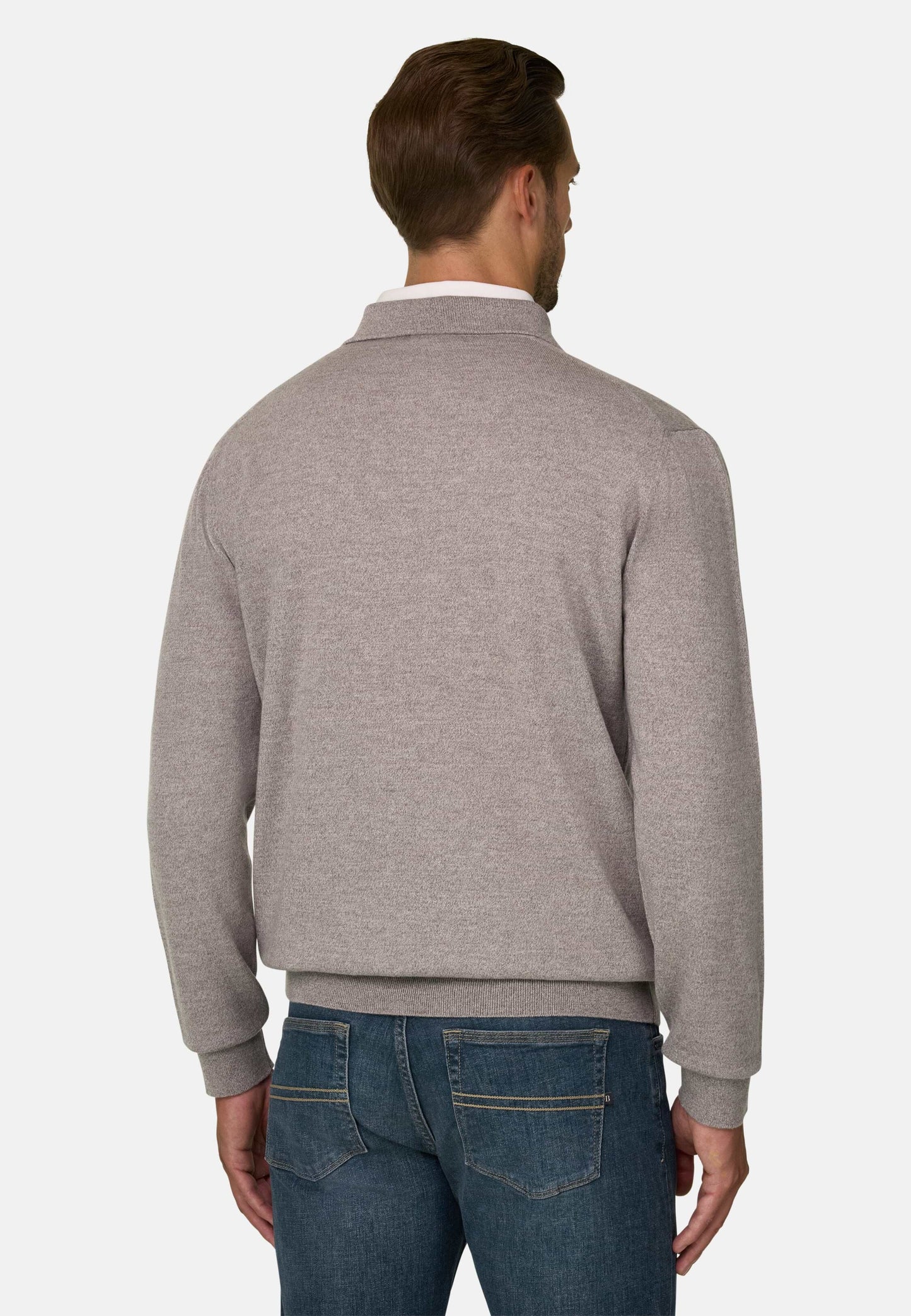 Вязаный свитер-поло из мериносовой шерсти Cashwool® Mouliné