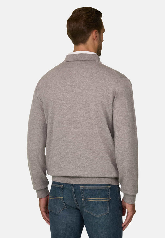 Вязаный свитер-поло из мериносовой шерсти Cashwool® Mouliné